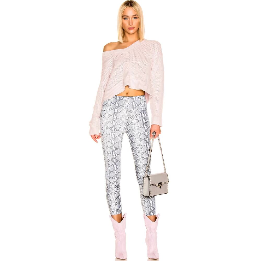 SPRWMN High Waist 3/4 Leather Leggings Gray Snake Print 100% Lambskin Size Large - Picture 2 of 16